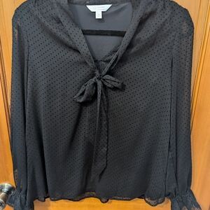 LC Lauren Conrad Black Tie-Neck Swiss Dot Blouse